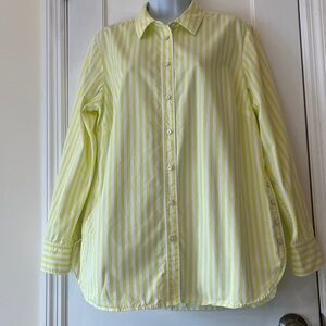 Talbots Cotton Button Tunic Shirt Long Women’s Large Striped Yellow White Beachy